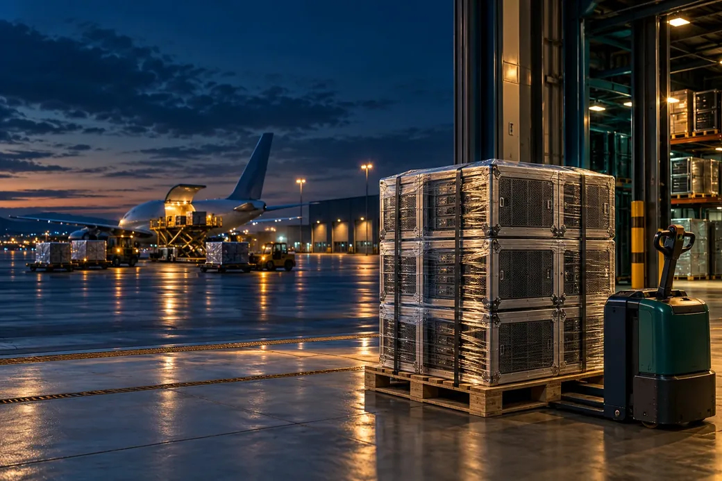 Illustration of international shipment and delivery of data center equipment